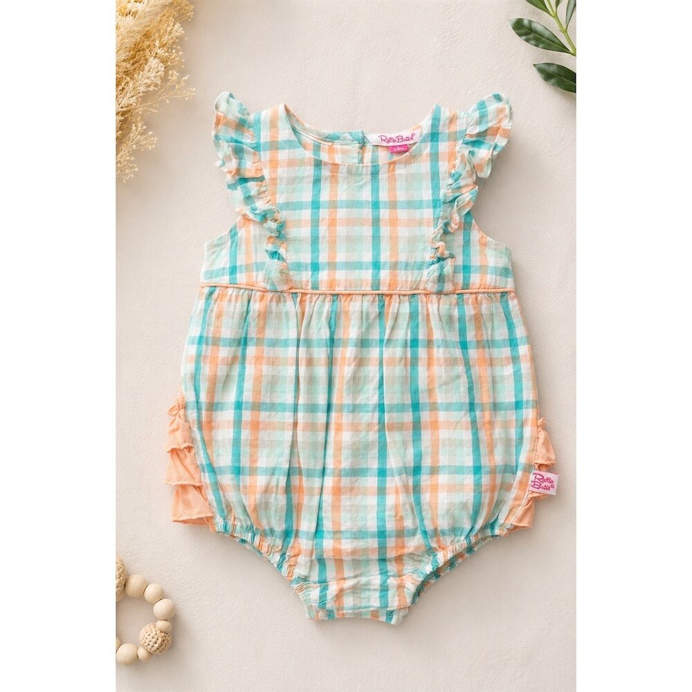 RuffleButts Baby Girl Plaid Bubble Romper Flutter Sleeve Ruffle Butt 3-6M